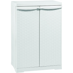 Mobiletto da esterno in resina effetto rattan bianco 2 ripiani altezza 91cm