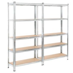 Scaffale a incastro in Acciaio Zincato (rifinitura color metallo) con 5 ripiani in legno MDF