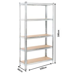 Scaffale a incastro in Acciaio Zincato (rifinitura color metallo) con 5 ripiani in legno MDF