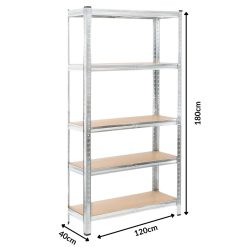 Scaffale a incastro in Acciaio Zincato (rifinitura color metallo) con 5 ripiani in legno MDF 180x120x40