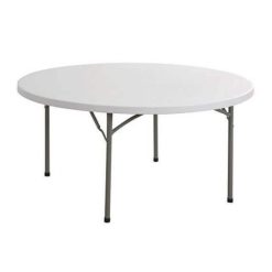 Tavolo Rotondo Pieghevole CILVANI, richiudibile e realizzato con piano colore bianco in resina HDPE e struttura in acciaio verniciato da 28mm