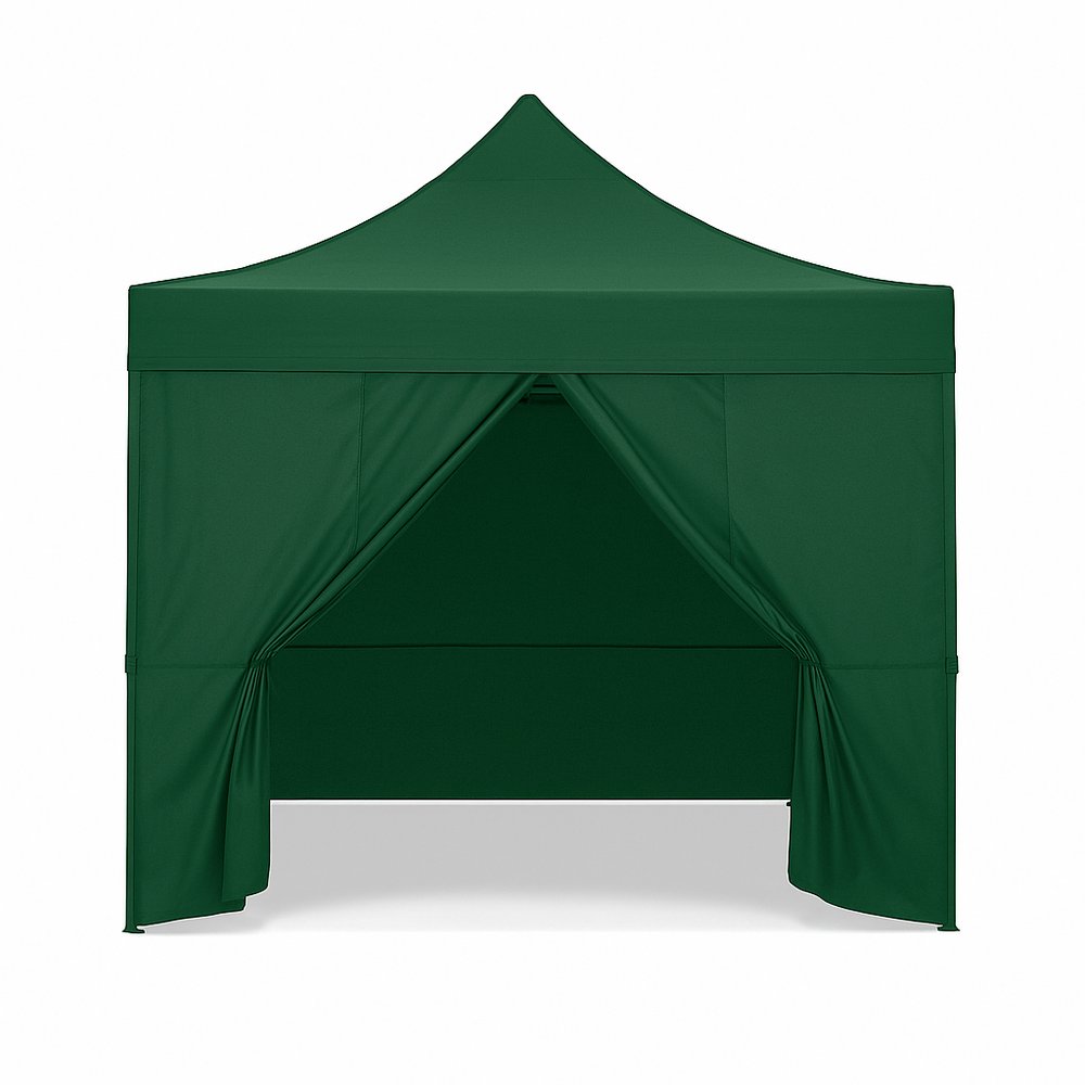 Gazebo 3x3 completo colore verde con 3 pareti laterali e 1 parete di chiusura