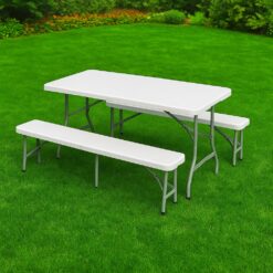 Set tavolo sedie giardino tavolo rettangolare 180 con 2 panche pieghevoli di colore bianco