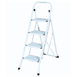 Scaletta 4 gradini in acciaio pieghevole antiscivolo bianca CILVANI